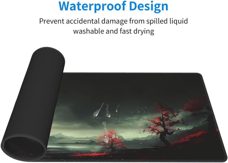 Brecoy Extended Gaming Mouse Pad, Large Desk Mat XL Anime Mouse Pad Waterproof with Stitched Edges, Non-Slip Desktop Pad for Home and Office, Level Up Your 31.5x11.8 Inch (Red Moon) - Image 3